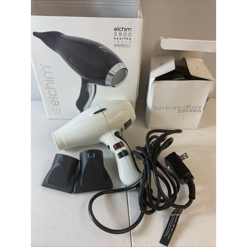 NEW Elchim 3900 Healthy Ionic Professional Dryers White With 2 in 1 Diffuser
